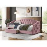 Pat cu spaţiu de depozitare, 90x200, ţesătură Velvet roz, ZASKA - imagine 6