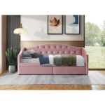 Pat cu spaţiu de depozitare, 90x200, ţesătură Velvet roz, ZASKA - imagine 7