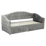 Pat cu spaţiu de depozitare, 90x200, ţesătură Velvet gri, ZASKA - imagine 4