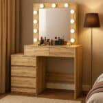Masa de toaleta si machiaj Adele cu 5 sertare si oglinda 12 LED, 113x47x142 cm, craft Mob360