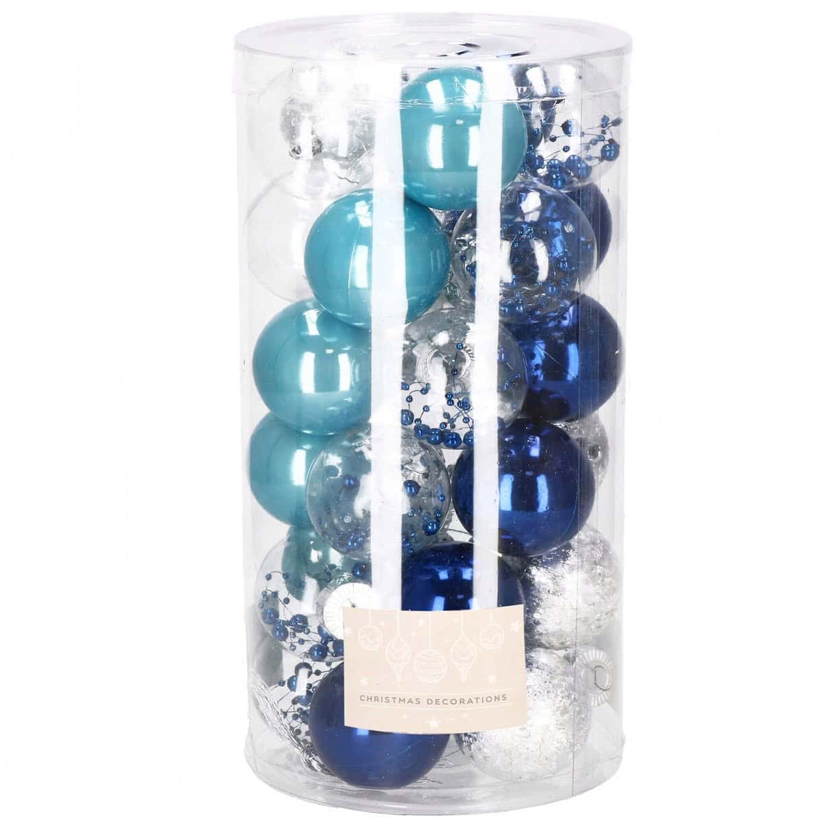 01-16 Set globuri de Craciun Inedit, 30 bucati, 6cm, transparente si albastru Mob360 - imagine 1