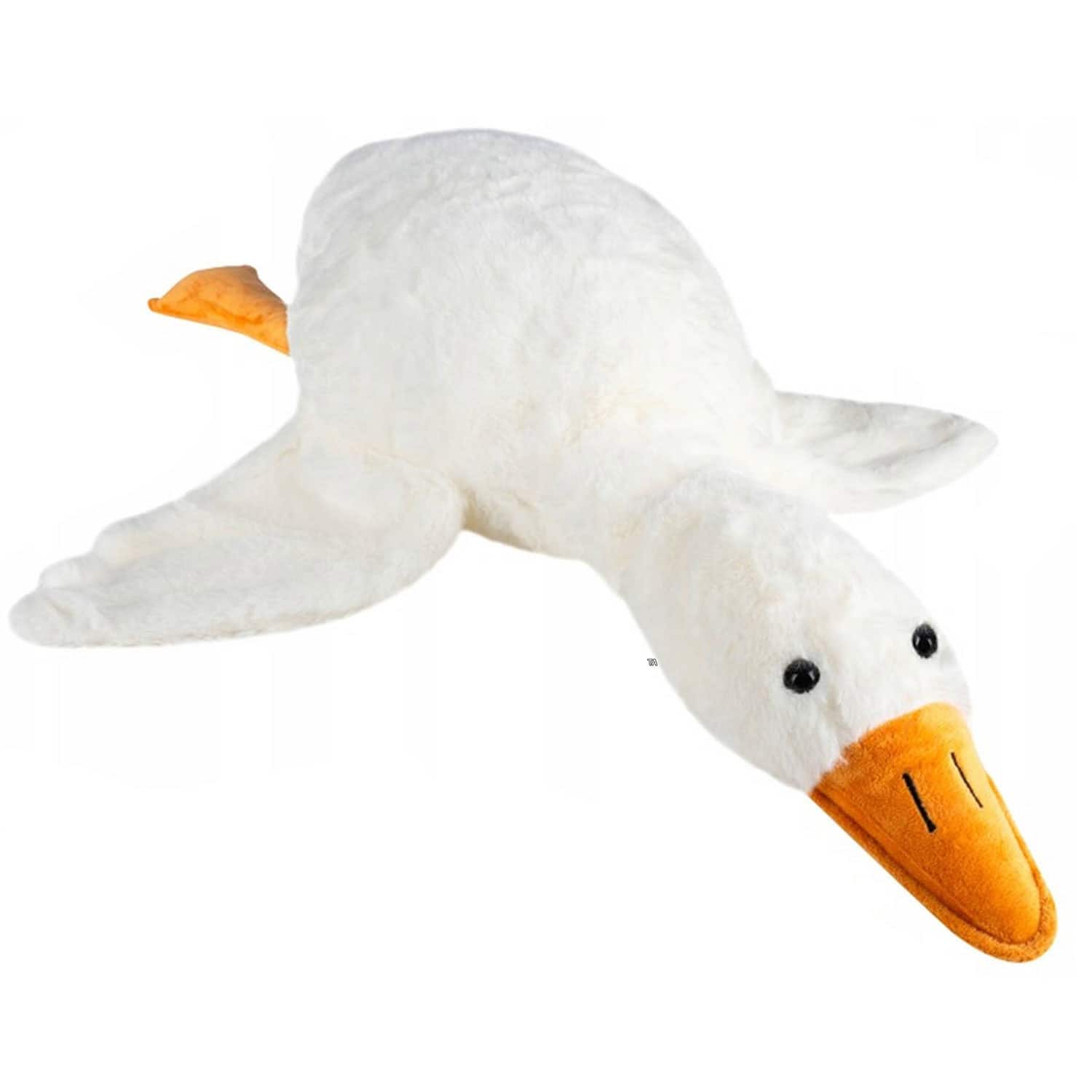 01-23 Jucarie gasca plus, tip perna, lavabila, umplutura hipoalergenica, pentru copii si adulti, 130 cm, alb cu portocaliu Mob360 - imagine 1