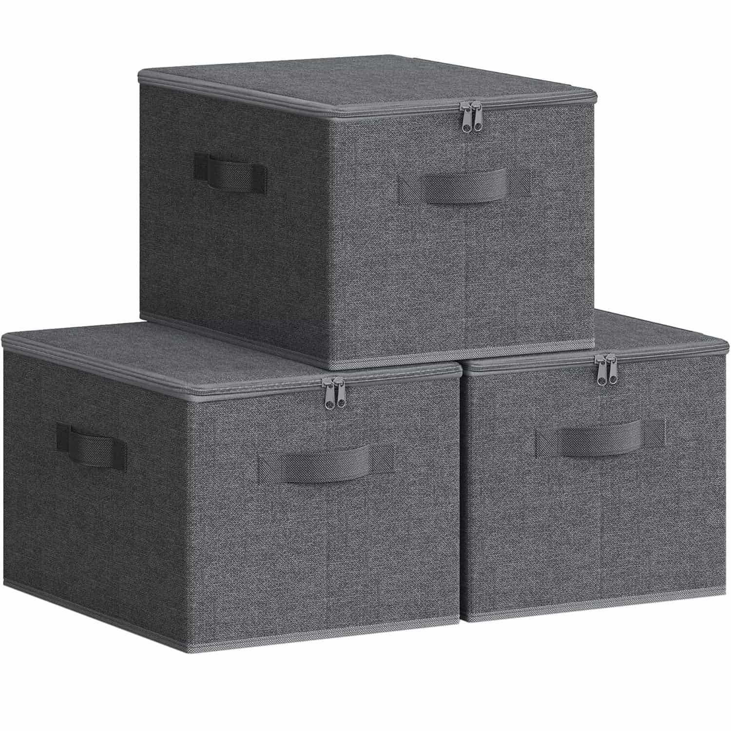 01-25 Set 3 cutii de depozitare pliabile, organizatoare pentru dulap, textil, 40x30x25 cm, gri Mob360 - imagine 1