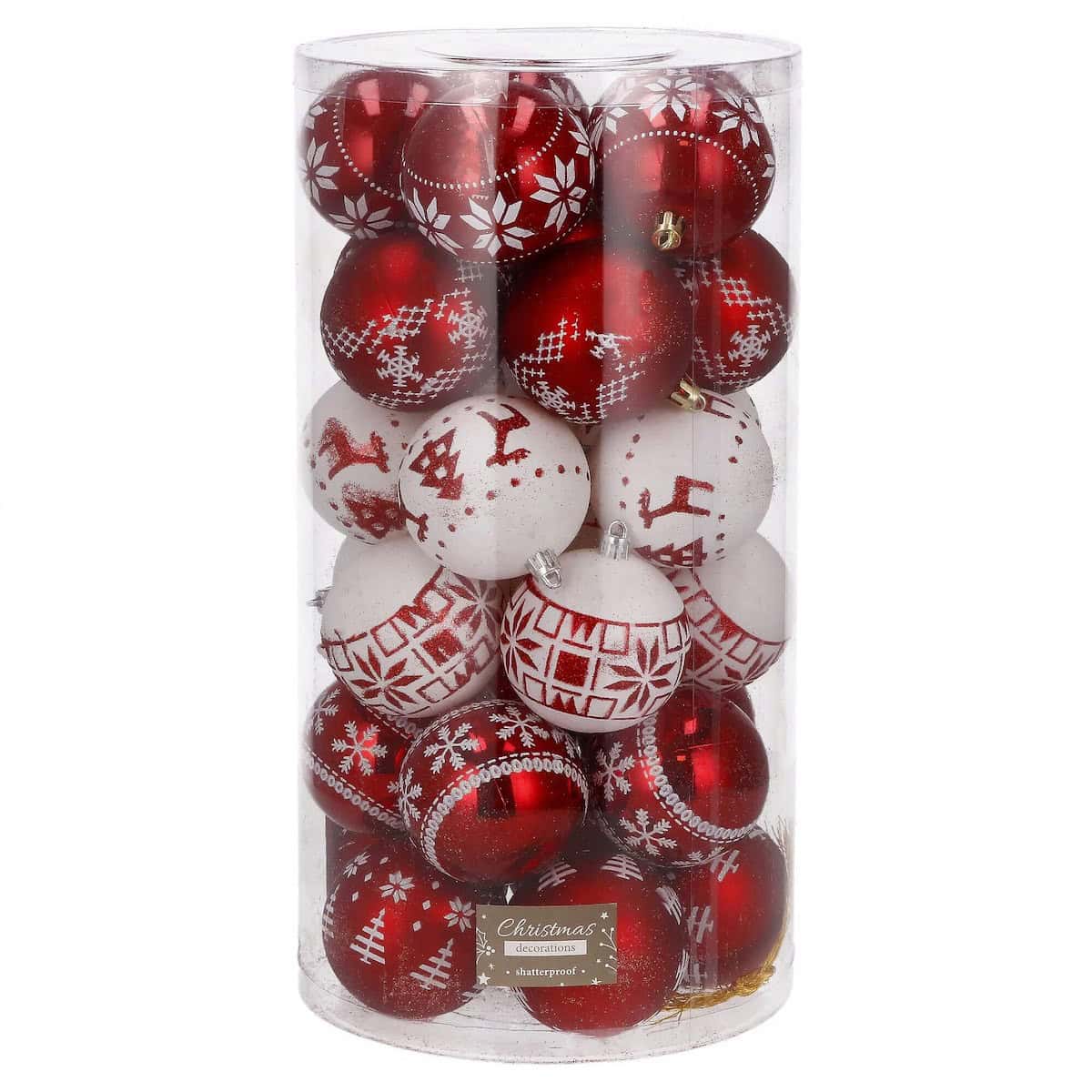 01-50 Set globuri de Craciun cu modele de sarbatori, 30 bucati, 5cm, alb rosu Mob360 - imagine 1