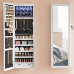 Dulap de bijuterii cu oglinda, montare pe perete, incuietoare, 37x10x120cm, alb Mob360