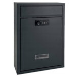 Cutie postala de exterior, pentru gard sau perete, din otel zincat, cu cifru, 32x8x22cm, gri inchis Mob360