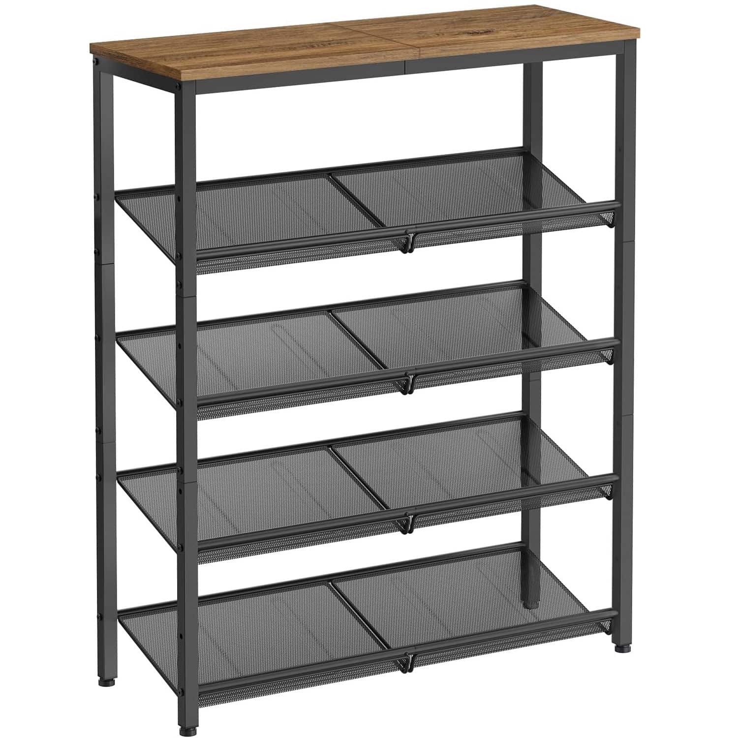 1-109 VASAGLE Raft de pantofi, 5 nivele reglabile din plasa, pentru 12-16 perechi, 75x28x93 cm, maro rustic Mob360 - imagine 1