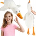 Jucarie gasca plus, tip perna, lavabila, umplutura hipoalergenica, pentru copii si adulti, 130 cm, alb cu portocaliu Mob360 - imagine 2