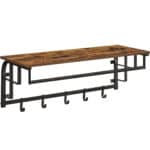 VASAGLE Cuier de perete cu raft de depozitare, 5 carlige, 30x80x27 cm, maro rustic Mob360