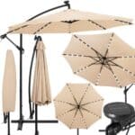 Umbrela de gradina cu brat lateral banana, iluminare LED, cu husa, 300cm, crem Mob360