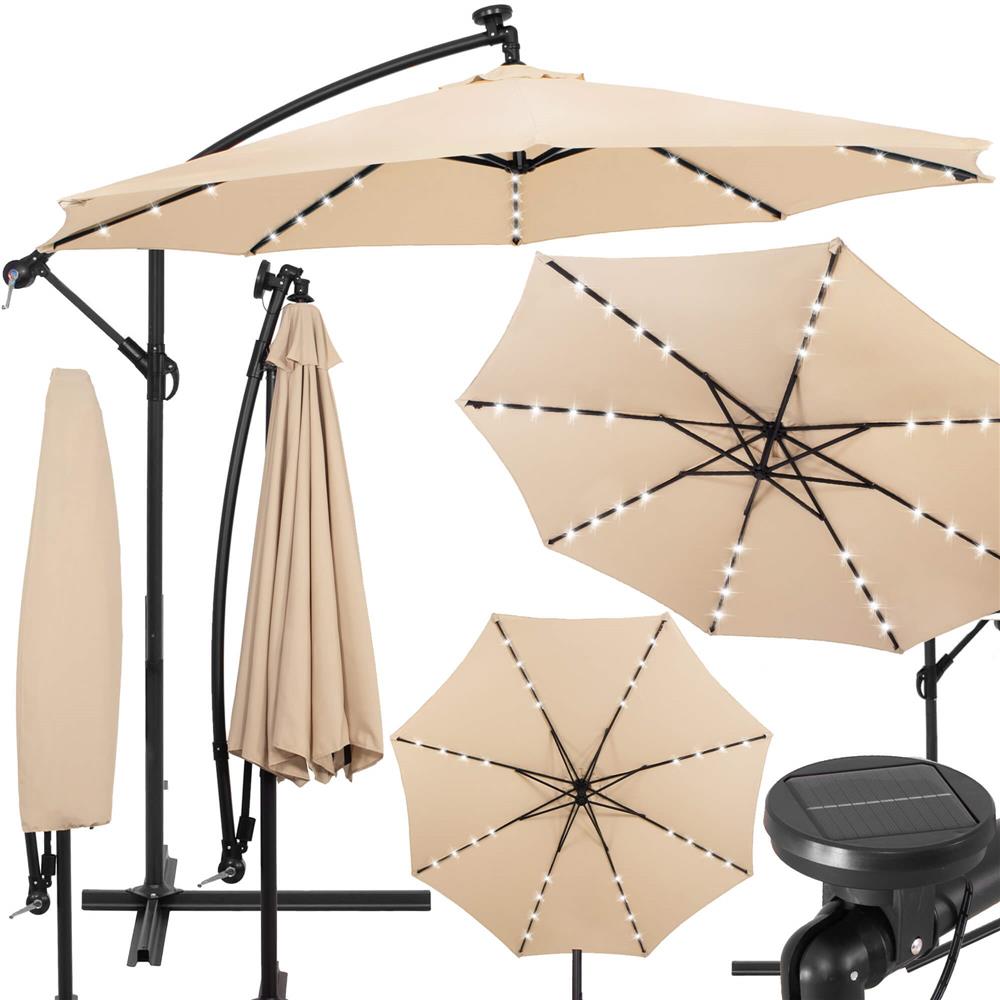 1-36 Umbrela de gradina cu brat lateral banana, iluminare LED, cu husa, 300cm, crem Mob360 - imagine 1