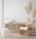 Taburet rotund, tapitat cu stofa, picioare otel, sarcina 100kg, 28x42cm, crem Mob360 - imagine 2