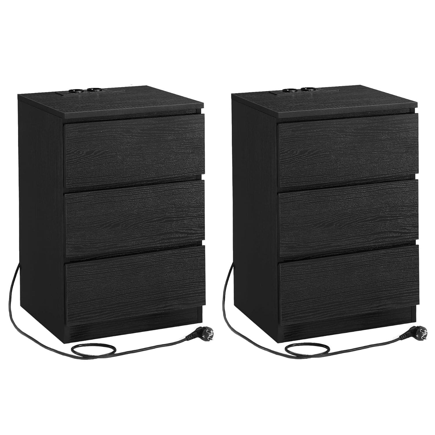 1-66 VASAGLE Set de 2 noptiere, cu sertare, 2 prize si 2 USB, 35x40x59 cm, negru Mob360 - imagine 1