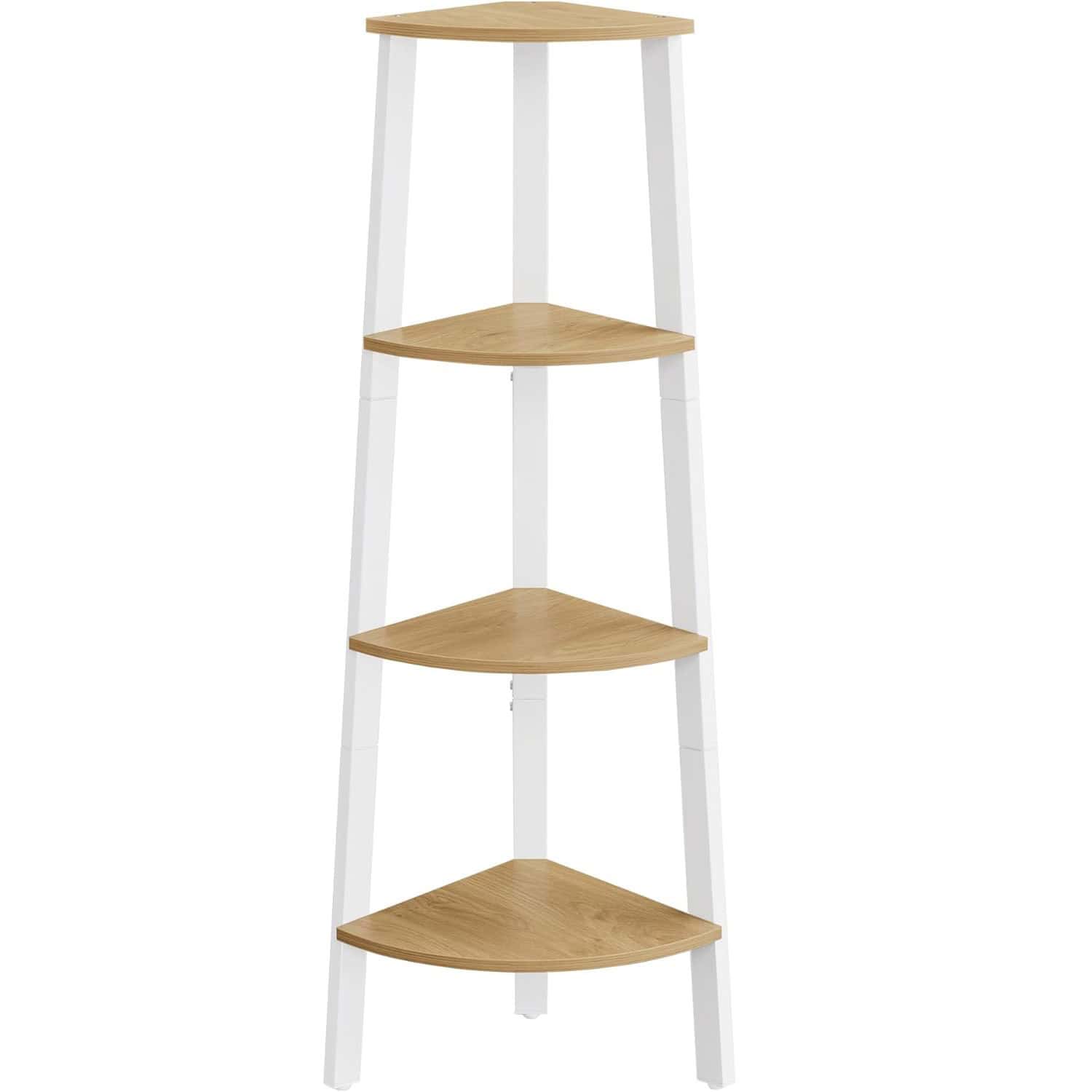 1-96 VASAGLE Raft de colt cu 4 etaje, tip biblioteca, cadru metal si polite lemn, 34x34x125 cm, alb si maro Mob360 - imagine 1