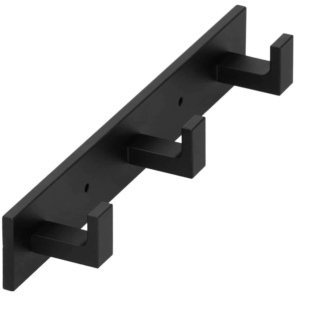 17-8 Cuier de baie pentru prosoape cu 2 sisteme instalare, aluminiu, 3 agatatori, 25x4cm, negru Mob360 - imagine 1