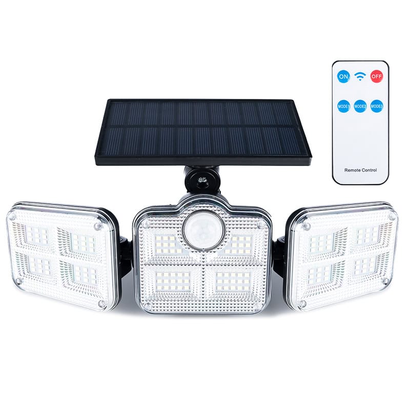 1go Proiector LED solar modular cu 3 lampi, senzor de miscare, 122LED-uri, cu telecomanda Mob360 - imagine 1