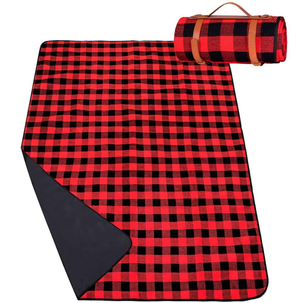 2-39 Patura pentru picnic sau plaja, cu folie izolatoare si maner, 150x200cm, rosu negru Mob360 - imagine 1