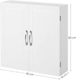 VASAGLE Dulap de baie de perete, cu 2 rafturi reglabile, stil scandinav, 60x18x60cm, alb mat Mob360 - imagine 3