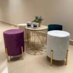 Taburet rotund, tapitat cu stofa, picioare otel, sarcina 100kg, 28x42cm, crem Mob360 - imagine 4