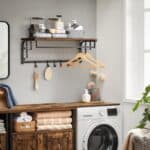 VASAGLE Cuier de perete cu raft de depozitare, 5 carlige, 30x80x27 cm, maro rustic Mob360 - imagine 4