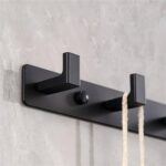Cuier de baie pentru prosoape cu 2 sisteme instalare, aluminiu, 3 agatatori, 25x4cm, negru Mob360 - imagine 4