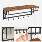 VASAGLE Cuier de perete cu raft de depozitare, 5 carlige, 30x80x27 cm, maro rustic Mob360 - imagine 5
