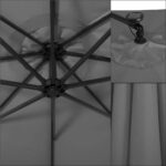 Umbrela de gradina cu brat lateral banana, iluminare LED, cu husa, 300cm, gri Mob360 - imagine 6