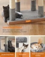 FEANDREA Ansamblu de joaca pentru pisici, tip copac, cu culcus si ascunzatoare, 50x40x110cm, gri deschis Mob360 - imagine 7