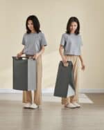 VASAGLE Cos rufe 4x40L, saci detasabili, raft superior si cadru metalic, 116x33x72 cm, negru si gri Mob360 - imagine 2