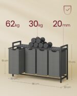 VASAGLE Cos rufe 4x40L, saci detasabili, raft superior si cadru metalic, 116x33x72 cm, negru si gri Mob360 - imagine 3