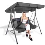 Husa din panza pentru leagan de gradina mare, viziera acoperis, 220x115 cm, gri Mob360 - imagine 8