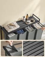 VASAGLE Cos rufe 4x40L, saci detasabili, raft superior si cadru metalic, 116x33x72 cm, negru si gri Mob360 - imagine 5