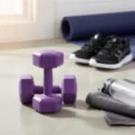 Set gantere hex 2x2 kg, bitum cu invelis rezistent PP, mov Mob360 - imagine 4