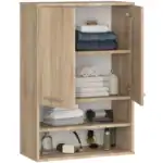 Dulap baie suspendat, cu 2 usi si 2 rafturi deschise, PAL 16 mm, 64x30x94 cm, stejar sonoma Mob360 - imagine 3