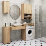 Dulap baie suspendat, cu 2 usi si 2 rafturi deschise, PAL 16 mm, 64x30x94 cm, stejar sonoma Mob360 - imagine 5