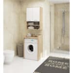 Dulap baie suspendat, cu 2 usi si 2 rafturi deschise, PAL 16 mm, 64x30x94 cm, stejar sonoma si alb Mob360 - imagine 3