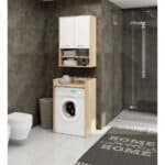 Dulap baie suspendat, cu 2 usi si 2 rafturi deschise, PAL 16 mm, 64x30x94 cm, stejar sonoma si alb Mob360 - imagine 4