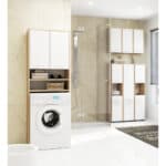 Dulap baie suspendat, cu 2 usi si 2 rafturi deschise, PAL 16 mm, 64x30x94 cm, stejar sonoma si alb Mob360 - imagine 5