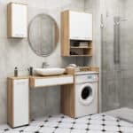 Dulap baie suspendat, cu 2 usi si 2 rafturi deschise, PAL 16 mm, 64x30x94 cm, stejar sonoma si alb Mob360 - imagine 6