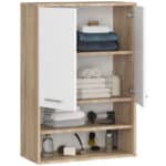 Dulap baie suspendat, cu 2 usi si 2 rafturi deschise, PAL 16 mm, 64x30x94 cm, stejar sonoma si alb Mob360 - imagine 7