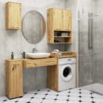 Dulap baie suspendat, cu 2 usi si 2 rafturi deschise, PAL 16 mm, 64x30x94 cm, stejar artisan Mob360 - imagine 2