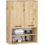 Dulap baie suspendat, cu 2 usi si 2 rafturi deschise, PAL 16 mm, 64x30x94 cm, stejar artisan Mob360