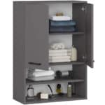 Dulap baie suspendat, cu 2 usi si 2 rafturi deschise, PAL 16 mm, 64x30x94 cm, gri Mob360 - imagine 2