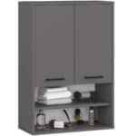 Dulap baie suspendat, cu 2 usi si 2 rafturi deschise, PAL 16 mm, 64x30x94 cm, gri Mob360