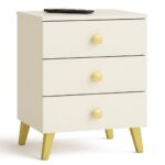 Comoda MOBI K-03 cu 3 sertare, PAL laminat 16 mm, 40x37x58 cm, casmir cu detalii aurii Mob360