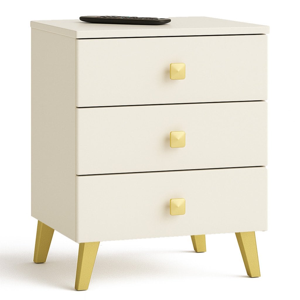 AK-12218976-8 Comoda MOBI K-03 cu 3 sertare, PAL laminat 16 mm, 40x37x58 cm, bej si auriu Mob360 - imagine 1