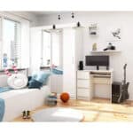 Birou computer cu 3 sertare si raft pentru tastatura, stanga, 90x50x77 cm, alb Mob360 - imagine 6