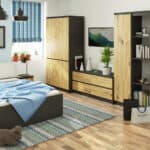 Dulap cu 4 usi, rafturi si bara pentru umerase, PAL laminat, 90x51x180 cm, gri grafit si stejar artisan Mob360 - imagine 4