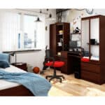 Birou computer PIKSEL, cu sertar, dulap si raft pentru tastatura, dreapta, 90x50x77 cm, maro wenge Mob360 - imagine 4