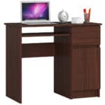 Birou computer PIKSEL, cu sertar, dulap si raft pentru tastatura, dreapta, 90x50x77 cm, maro wenge Mob360